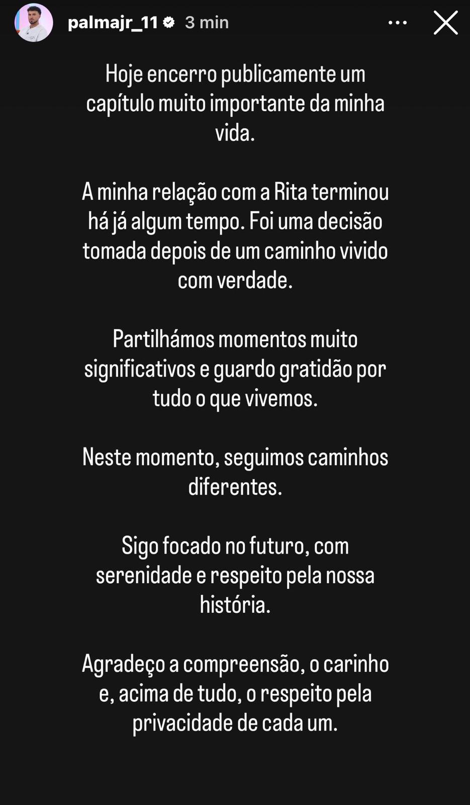 Comunicado de Marcelo no seu instagram